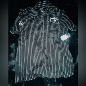 Jack Daniels Tennessee Whiskey Black Pin Striped Shop Shirt Men's Medium